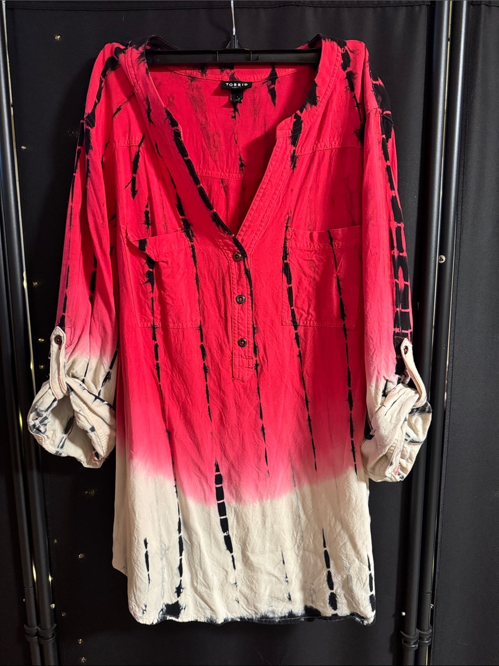 torrid Pink to Cream Dip-Dye V-Neck Tunic with Black Accents